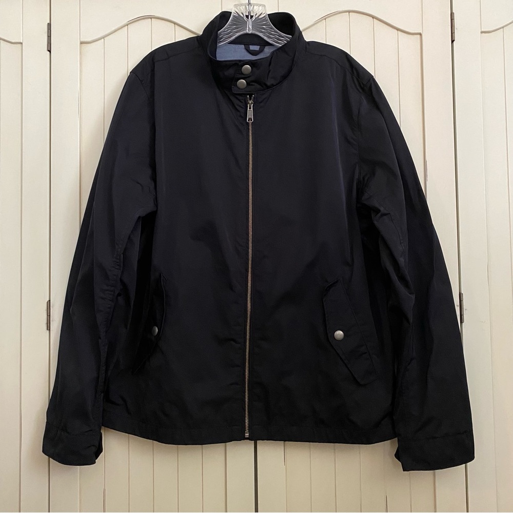 Gap Men’s Harrington Jacket Navy Blue Lightweight Zip Front Double Snap Collar L